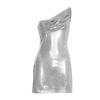 Q25DS459 Women's Sleek Spring One-Shoulder Asymmetrical Short Dress: Solid Color, Slim-Fit, Sleeveless.