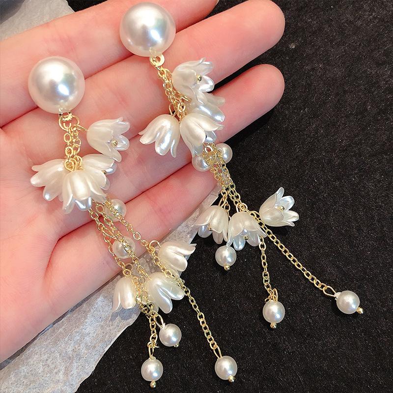 Crystal Imitation Pearl Drop Earring for Women Shiny Flower Butterfly Dangle Earrings Wedding Engagement Party Jewelry Gift