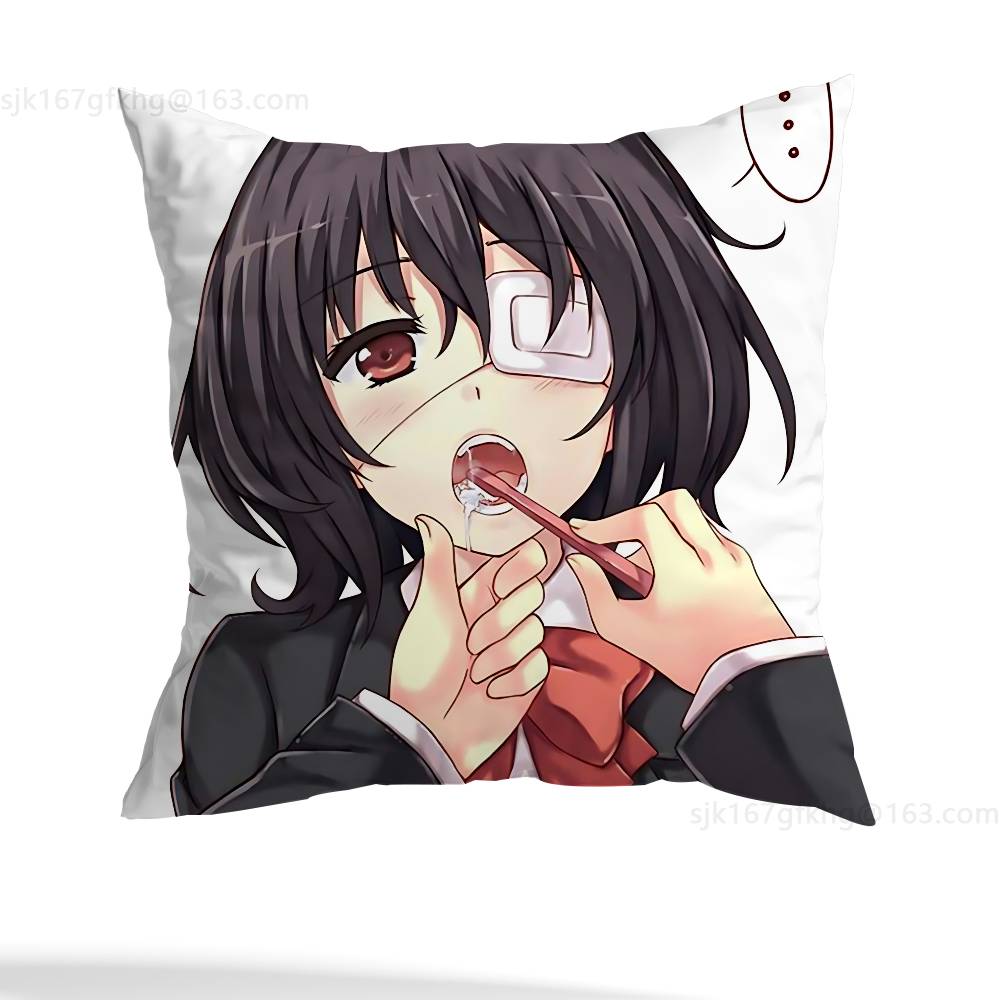 A-Another Mei Misaki Pillow Case Square Double-Sided Printing Short Plush Sofa Cushion Cover Bedroom Bedside Pillow