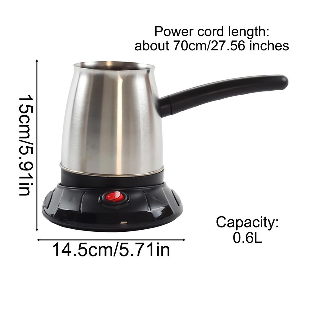 Electric Turkish Coffee Maker 600ml Electric Stainless Steel Turkish Tea Pot Coffee Kettle For Home Apartment Office Kitchen