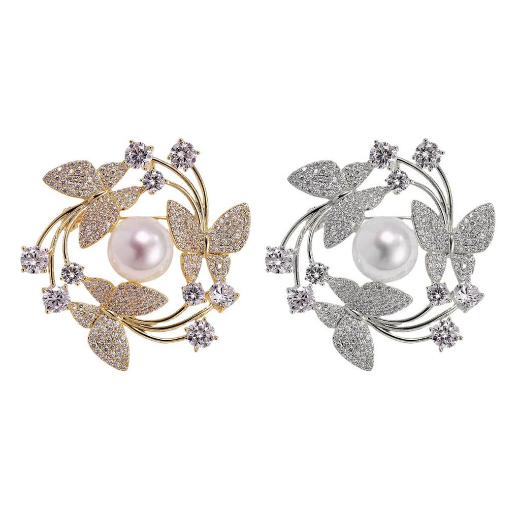 Elegante Schmetterling Blumenbrosche mit Perlenakzenten Legierungsschmuck Sichere Nadel für Damen Party Hochzeitsaccessoires