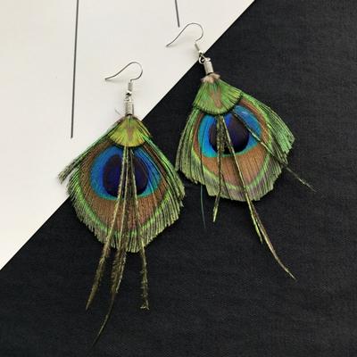 Retro Peacock Feather Fringed Earrings Women's Bohemian Fashion Elegant Temperament Versatile Long Earrings