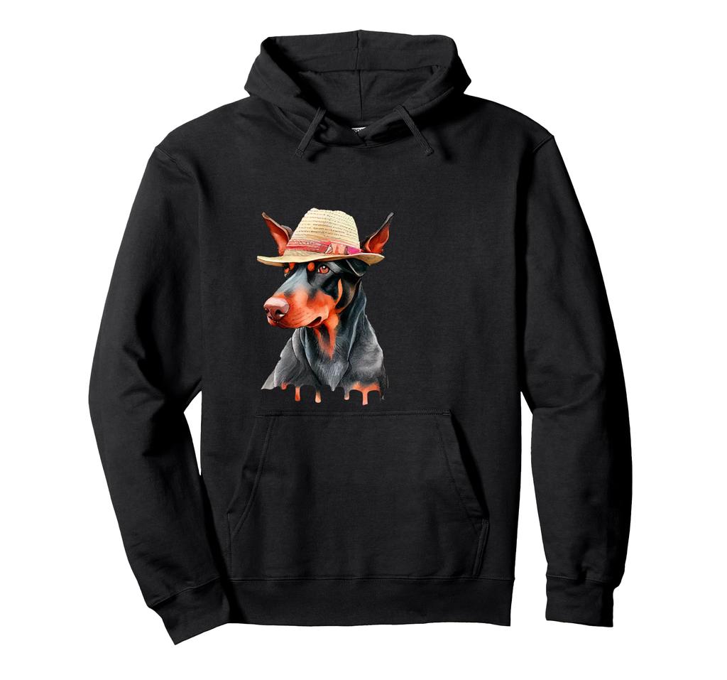 Doberman with hat watercolor art hoodie
