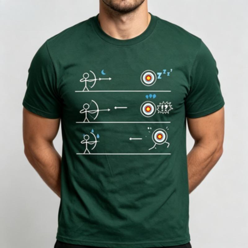 Unisex 100 Cotton O Neck T Shirt Funny Stick Figure Archer Three Scene Target Shooting Mood Graphic Archery Short Sleeve Tee Tops