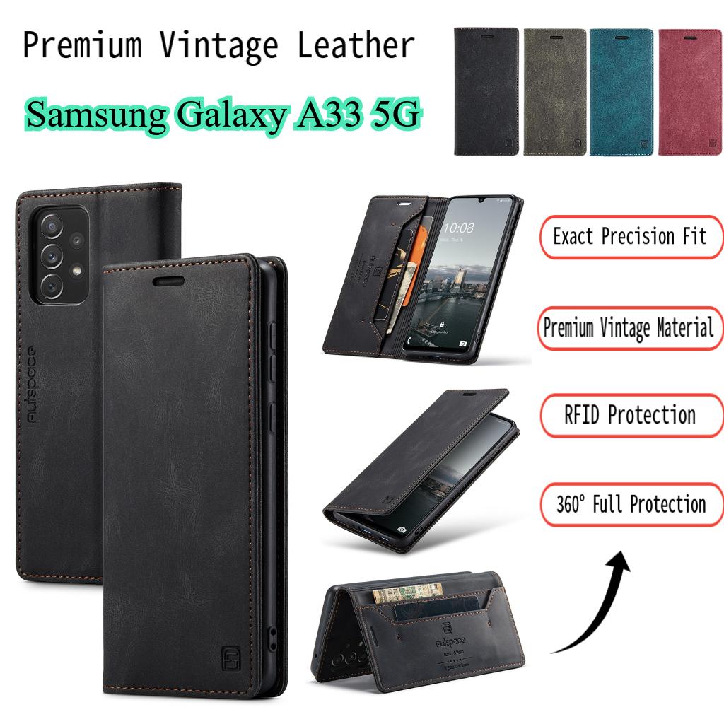 Premium Vintage Leather Wallet Case for Samsung Galaxy A33 5G - RFID Protection Flip Cover with Card Slots, Shockproof Retro Style (4 Colors)