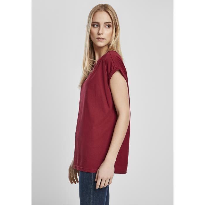 Women's T-shirt - Urban Classics - Organic Extended Shoulder - Bordeaux - Short Sleeves - Organic Cotton