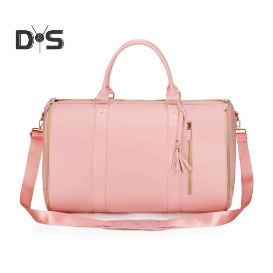 

Складная дорожная сумка с несколькими отделениями, водонепроницаемая искусственная кожа, надежная дорожная сумка с ручкой и плечевым ремнем, не мнется розовый