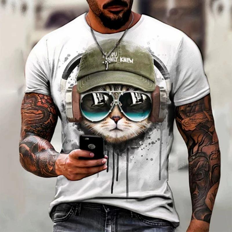 Cat Printed 3D  T-shirts for Men Oversized Short Sleeve Japanese Style Graphic Men's Clothing Fashion Pullover T Shirts Men