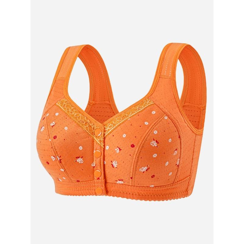Supportive Wireless Bra with Front Buttons and Breathable Cotton Fabric