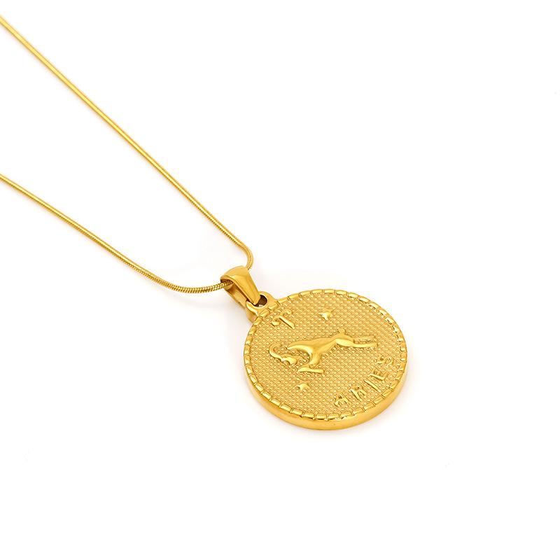 2026 Retro Round Brand Constellation Pendant Plated 18K Twelve Constellation Necklace Women's High Sense Does Not Fade
