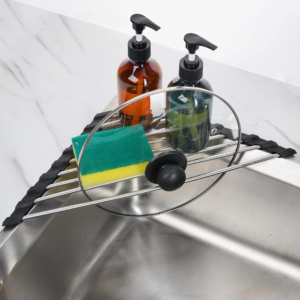 Kitchen Sink Storage Rack, Stainless Steel Drain Rack, Can Hold Dishwashing Detergent, Sponge Pot Cover, Sink Edge Storage Rack