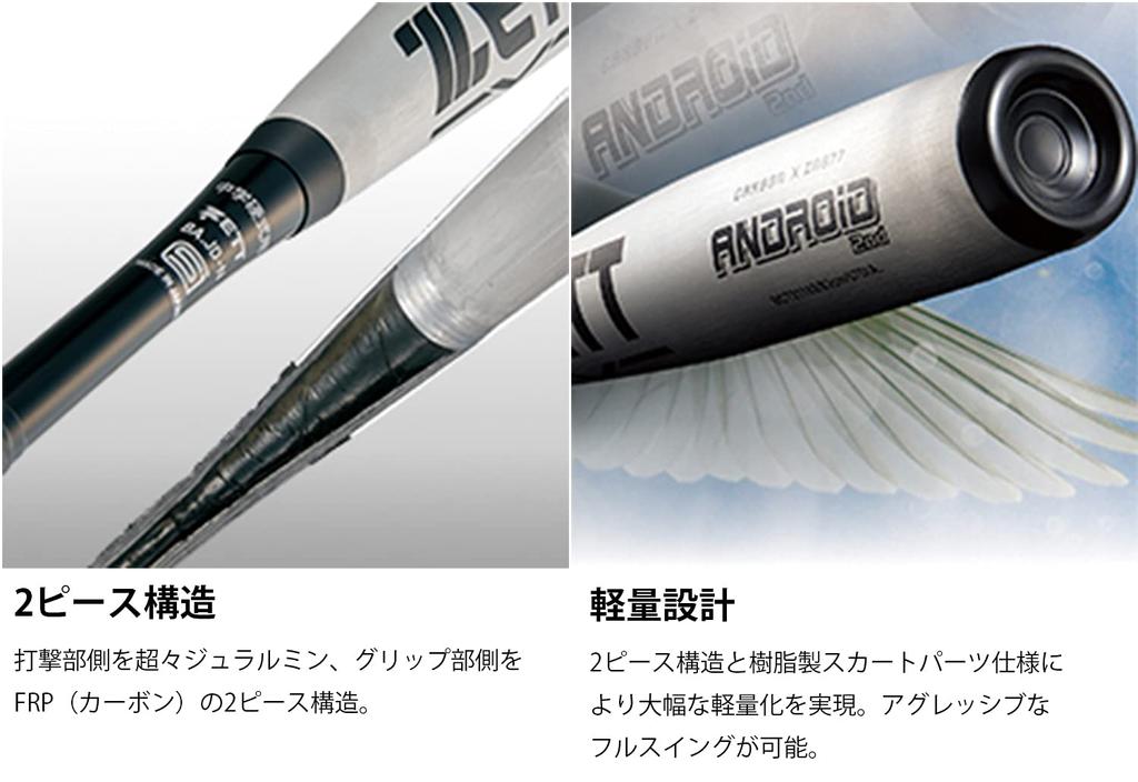 ZETT Junior High School Baseball Bat ANDROID 2nd FRP 83cm Average 760g Silver BCT21183 (Carbon) (1300)