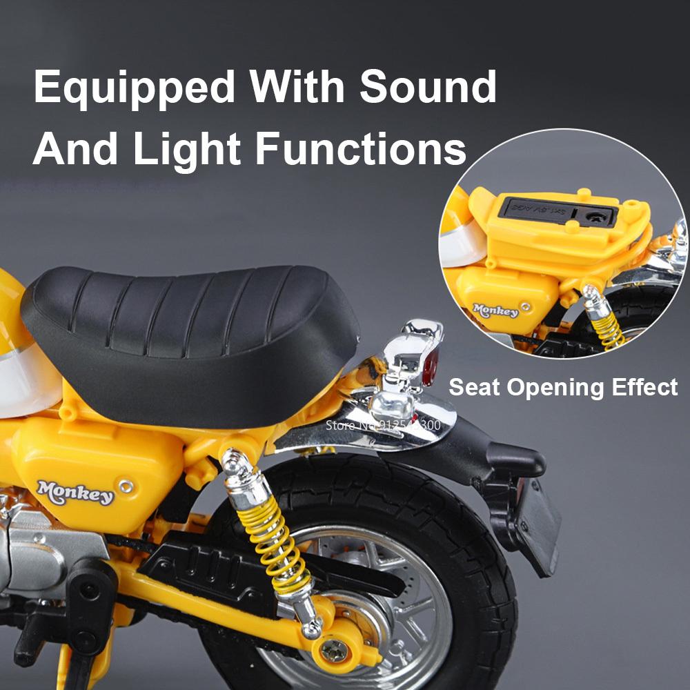 1/12 Honda Monkey Alloy Toy Motorcycle Model Car with Sound Light Rear Wheel Suspension Motorbikes Vehicle Models for Children