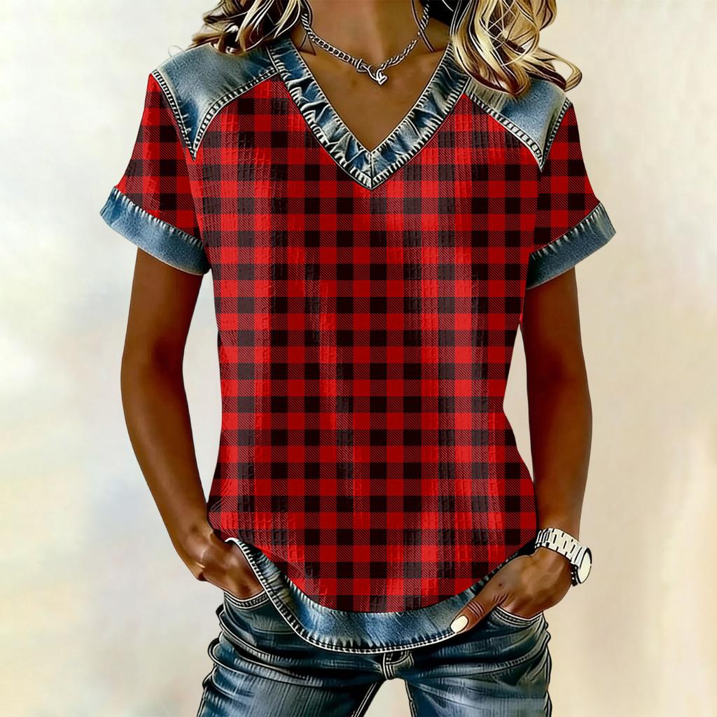 Women's Fashionable Casual Striped Checkered Printed Blouse
