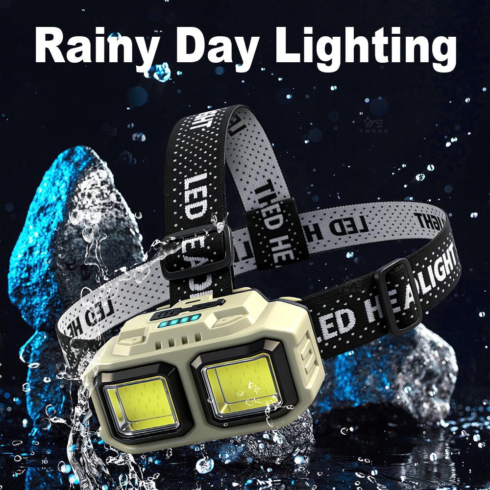 Powerful COB LED Headlamp Waterproof USB C Rechargeable Head Flashlight 18650 EDC Head Torch for Outdoors Hiking Fishing Camping