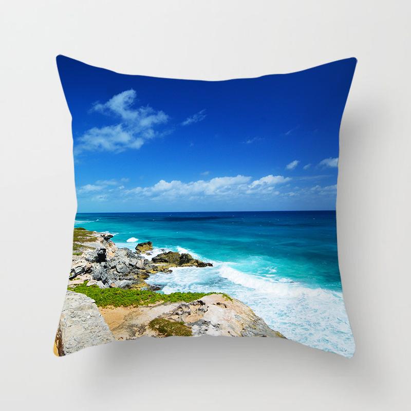 Blue Sky Beach Scenery Print Throw Pillow Cover Sofa Decor Car Office Seat Cushion Cover Room Home Decor Pillow Cover