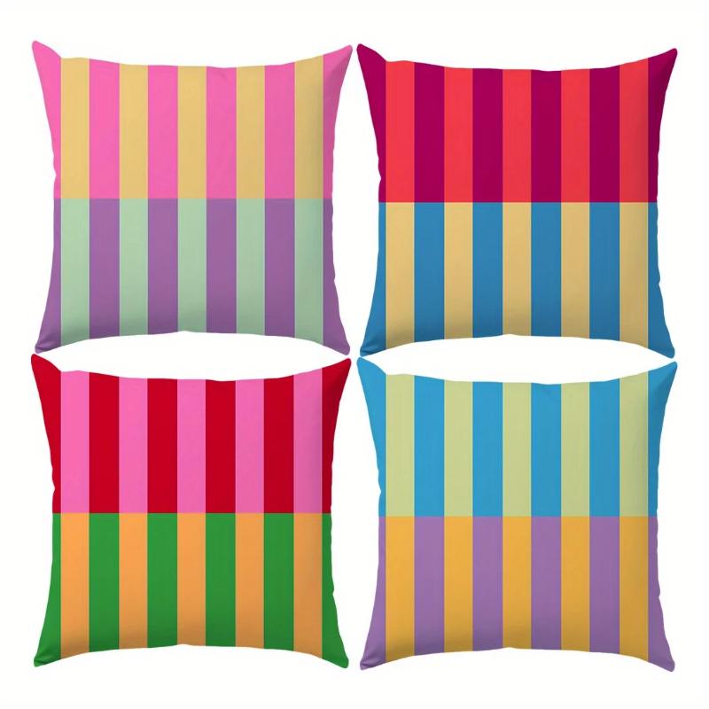 Vibrant Geometric Stripe Pillow Covers Machine Washable with Zip Closure Ideal for Living Room Sofa Bedroom Decor