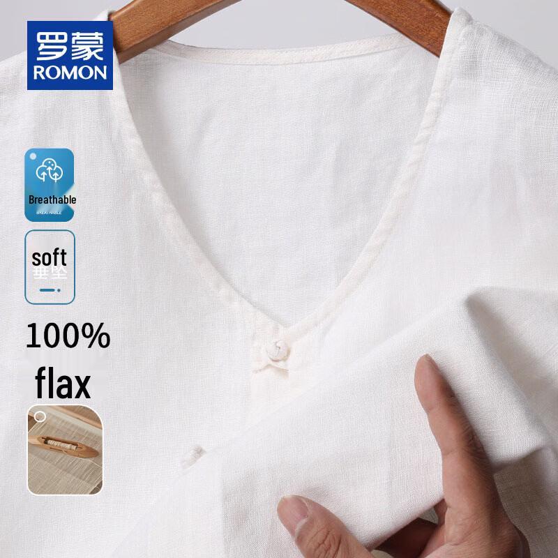 ROMON Men s 100% Linen V-Neck Vest with Chinese Knot Buttons S