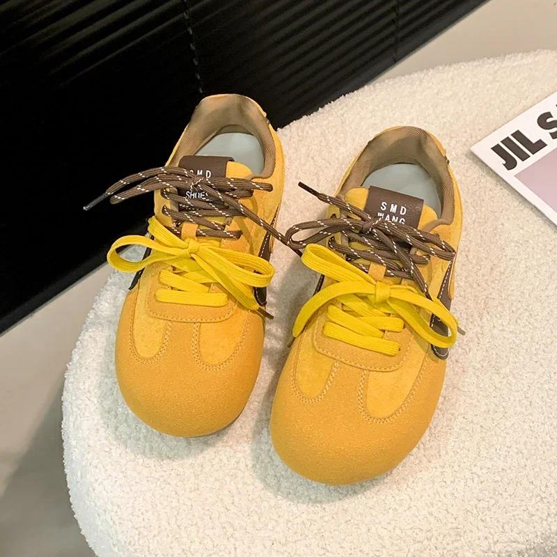 Gruba Podeszwa Okrągły Czubek Sznurowane Kontrastowe Kolory Modne Całkowicie Wygodne Antypoślizgowe Oddychające Sportowe Casual Damskie Buty Pojedyncze