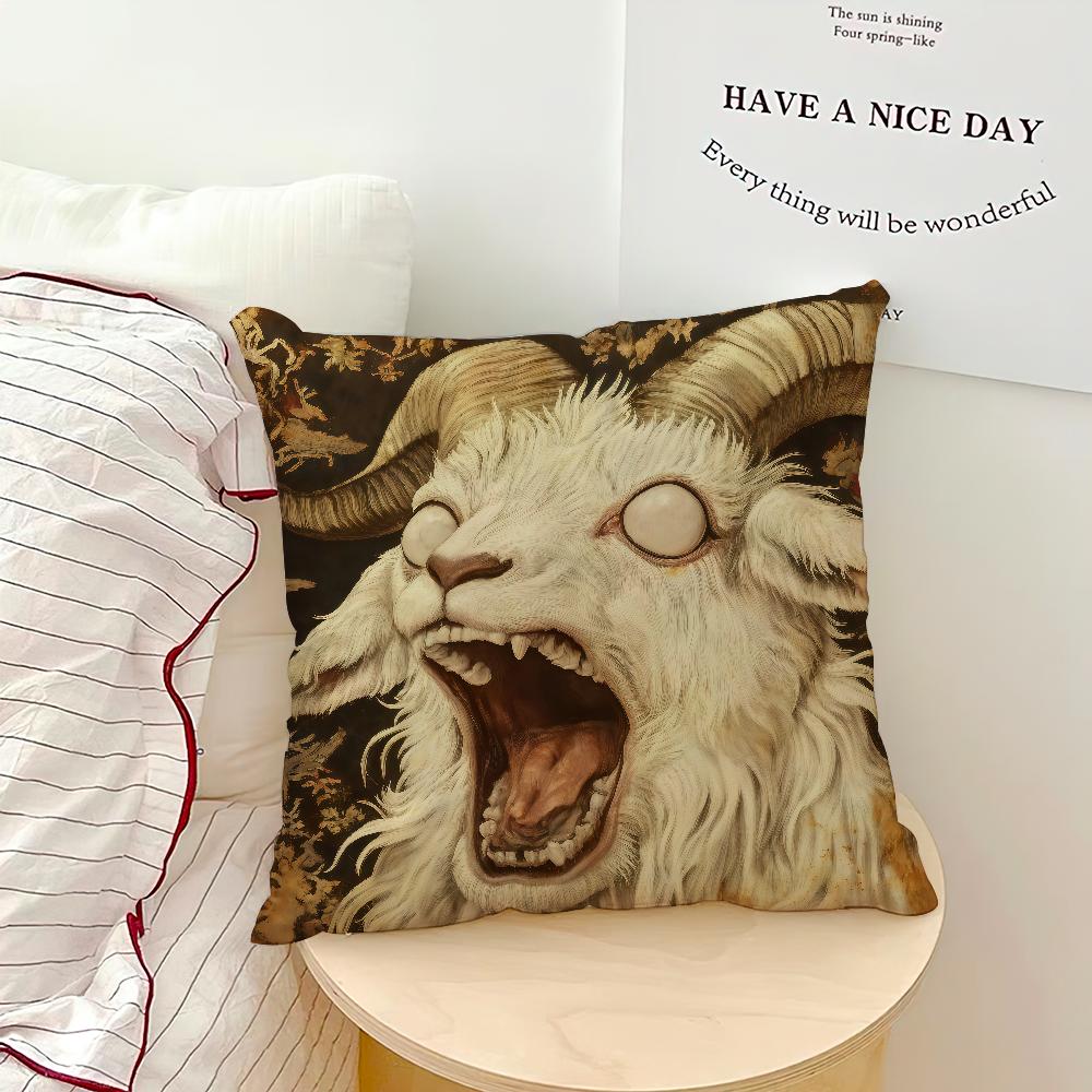 1PC Screaming Goat Sheep Embroidered Style Printed Pillow Cover Short Plush Polyester Cushion Case Animal Pillowcase Home Decor