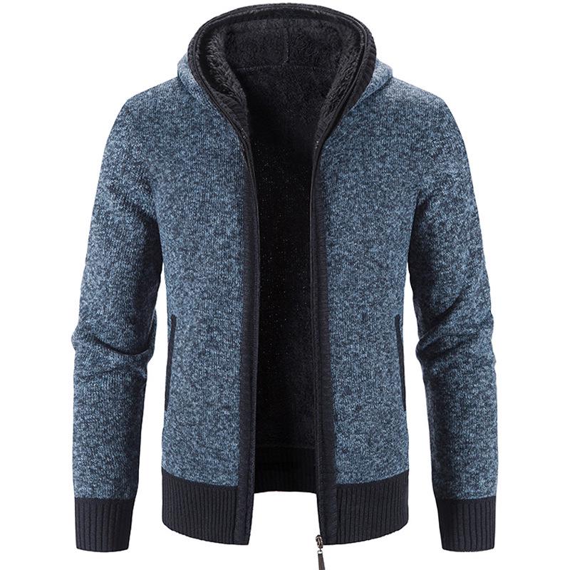 Men's Casual Knit Hooded Cardigan - Autumn/Winter Korean Style, Solid Color, Loose Fit Trendy Outerwear