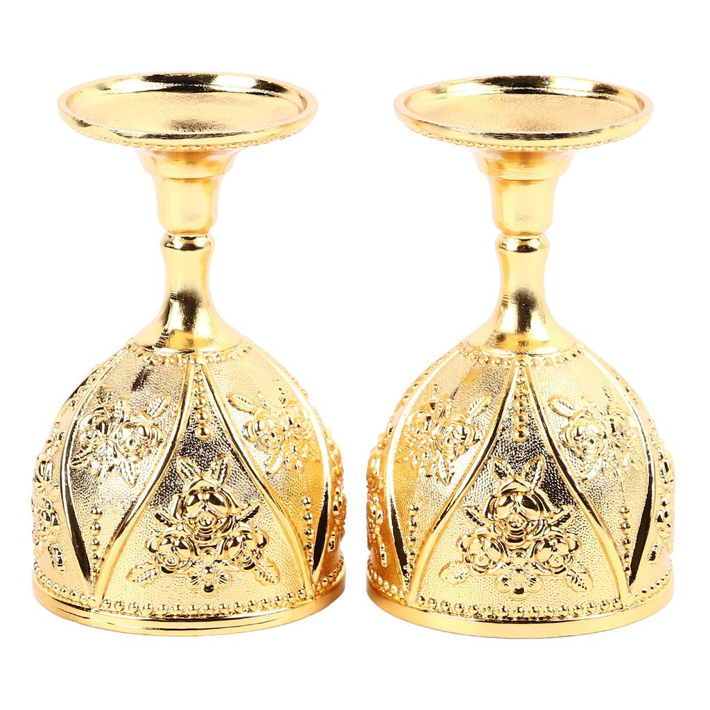 2 stk Vinglass Utsøkt 3D Relief Roseblomstmønster Dekorativt Vintage Vinglass Gull