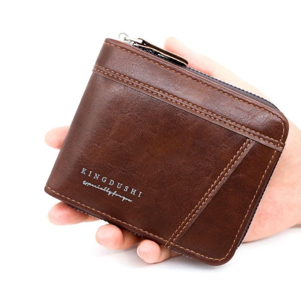 Zipper Male Coin Purse Pu Business Card Holder Fashion Men's Short Wallet  Gift