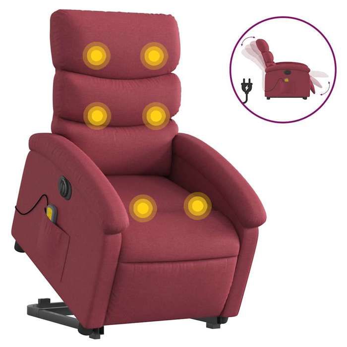 VidaXL Electric Massage Recliner Burgundy Red Fabric 3204017
