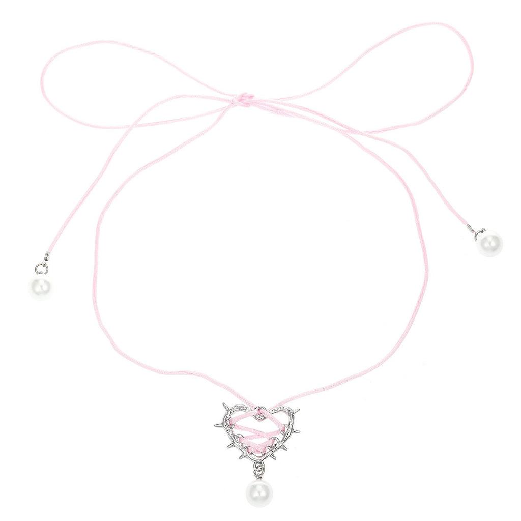 Mode Dorn Herz Faux Perle Anhänger Halskette Frauen Kreative Spice Girls Wrap Band Halskette Partei Schmuck Zubehör