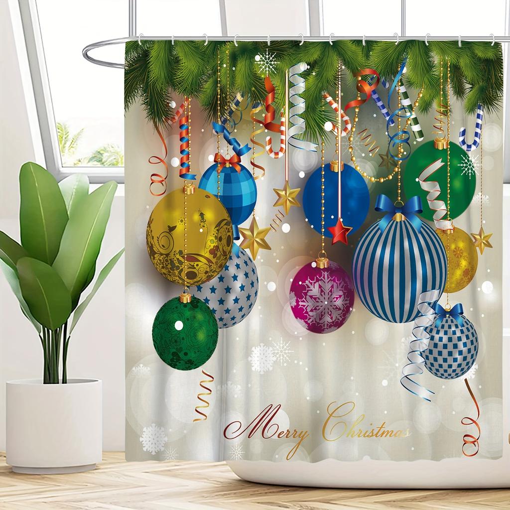 4Pcs Luxury Merry Christmas Shower Curtain Sets Waterproof  for Bathroom Non-Slip Bathroom Rugs Lid Toilet Cover Bath Mat