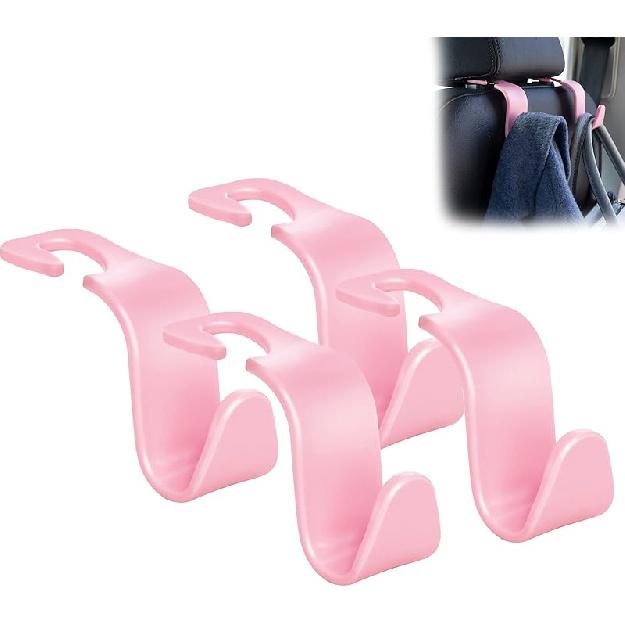 Amooca Car Seat Headrest Hook 4 Pack Hanger Storage Organizer Universal For Handbag Purse Coat Universal Fit Vehicle Car S Type Red