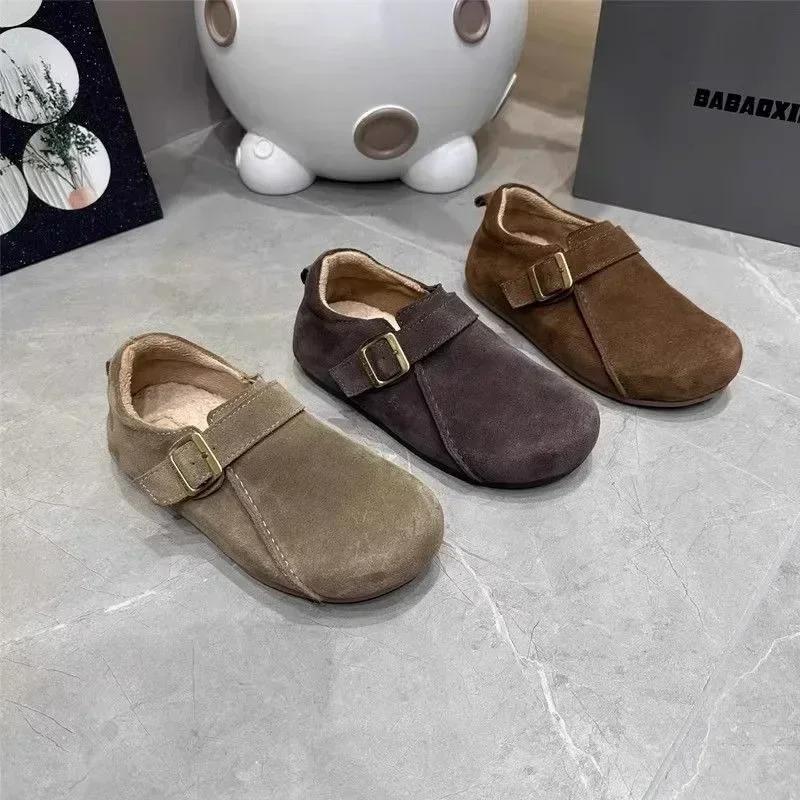2025 Spring and Autumn Womens Loafers New Plush Warm Outdoor Non-slip Flat Shoes Solid Color Retro Suede Design Zapatillas Mujer