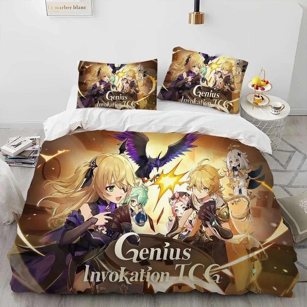 Genshin Impact Game Gamer Cartoon Comforter Bedding Set Printed Duvet Cover Pillowcase Single Double Queen Super King Size Sets