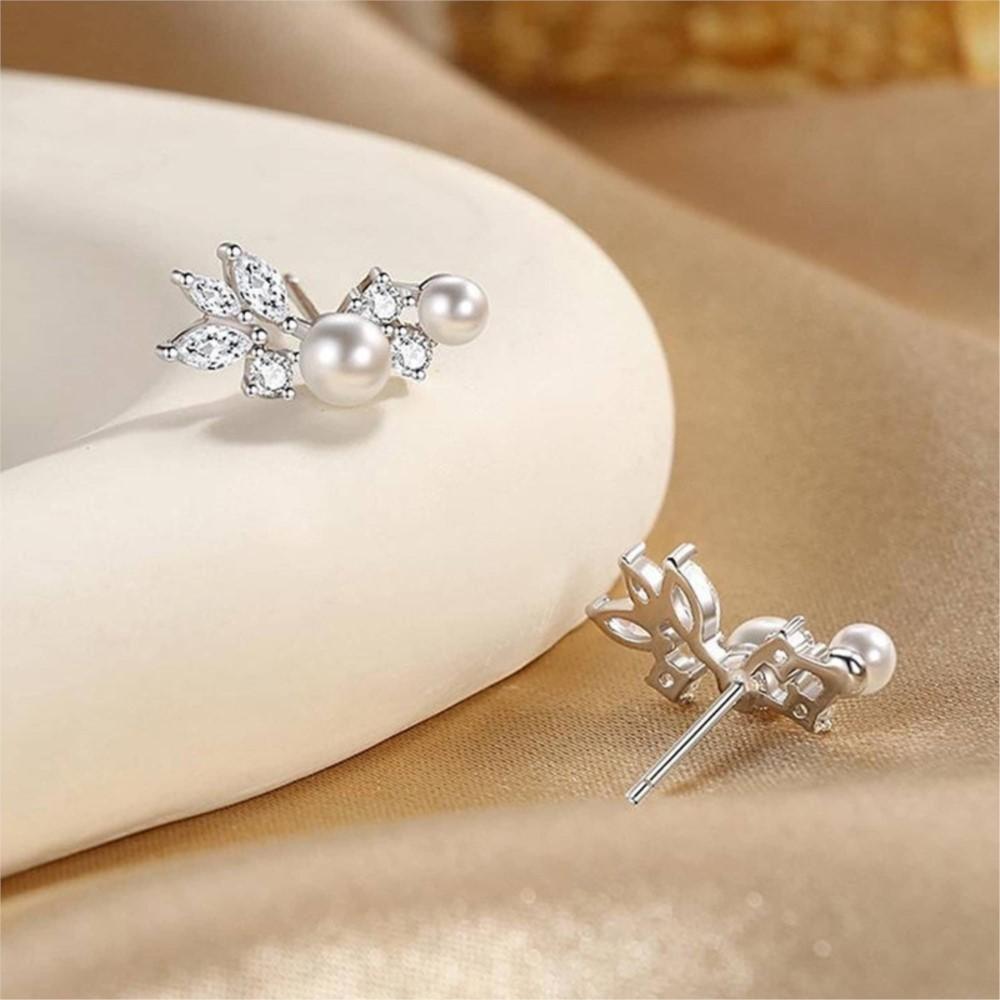 Exquisite Inlay Imitation Pearl Branch Leaf Shape Stud Earrings for Women Casual Banquet Statement Ear Jewelry Gifts