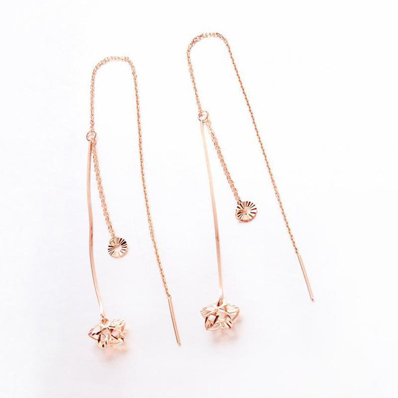 Изысканные серьги-клипсы с фиолетовым золотом, покрытые розовым золотом, с блестящим русским цветком, универсальные, изысканные, цвет 585 золота, длинные серьги