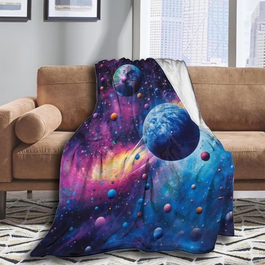 Space Blanket for Boys Kids Girls Fleece Throw Blanket with Galaxy Design for Bed Sofa Couch Soft Blanket Space Room Decor Gift