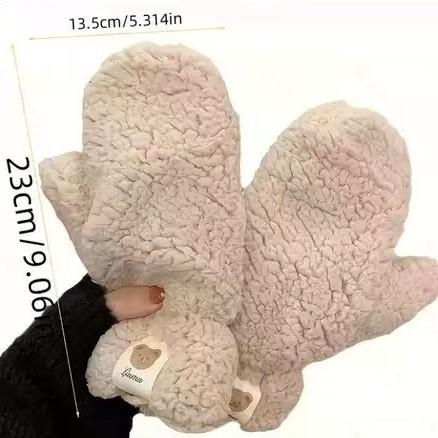 Winter Lamb Plush Cute Teddy Bear Gloves Women Girls Students Riding In Winter Thick Velvet Gloves Warmth and Cold Protection