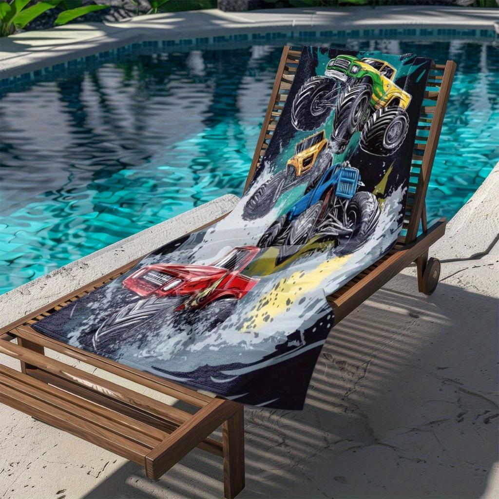 Monster Truck Sprungmuster Strandtuch, Weiches Hochabsorbierendes Mikrofaser Leichtes Handtuch für Strandparty Reisen Camping