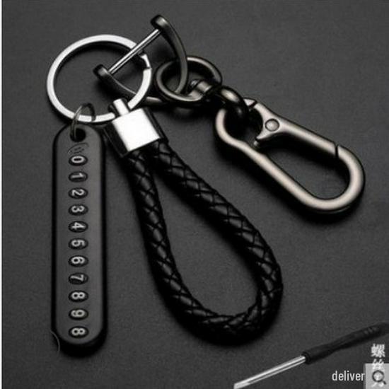 Anti-lost Number Plate Mobile Phone Braided Rope Keychain with 8-Shaped Buckle Pendant
