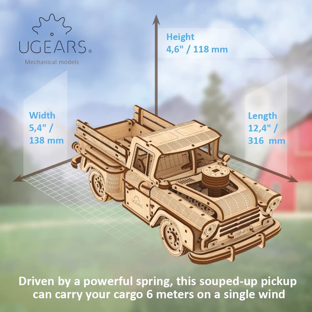 Ugears Lumberjack Pickup Truck 70171 Wooden Puzzle, Crafts & Model Building Kit, No Glue or Tools Required, for Adults and Kids