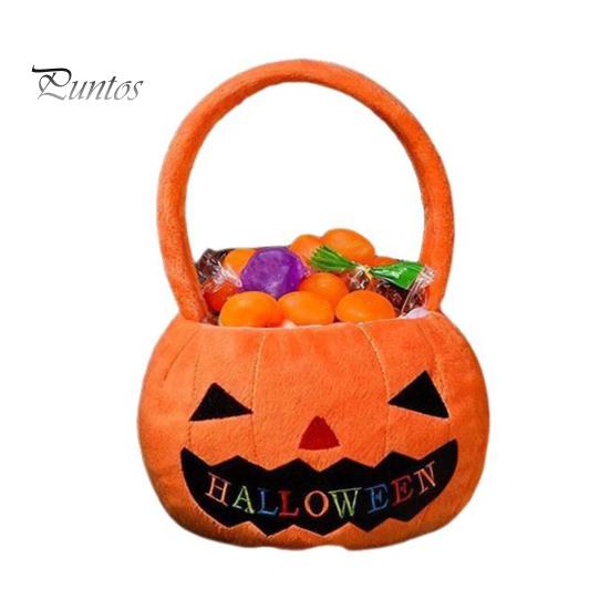 Halloween Süßigkeitentasche Kürbis Leckerchentasche, Tragbare Tasche für Kinder, Plüsch Tasche mit Großer Kapazität für Süßes oder Saures mit Weichem Griff, Party Mitgebsel Geschenk Dekoration