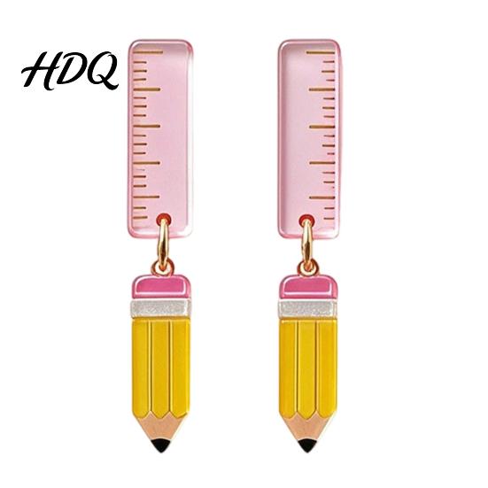 Youthful Look Fashion Accessories 1 Pair Teacher Earrings for Women Cute 2D Acrylic Crayon Pencil Backpack Stationery Themed Jewelry Teachers Number