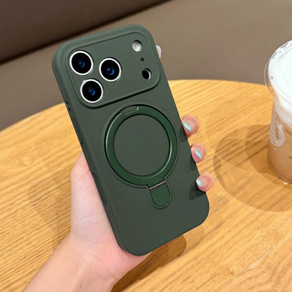 Magnetic Liduid Silicone Stand Phone Case For For Iphone 17 Air 11 12 13 1 14 16 Pro Max Plus Ring Holder Protector Cover