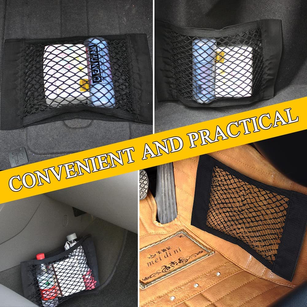 Car Back Rear Trunk Storage Net with Magic Strip Sticker Seat Elastic String Net Mesh Storage Bag Auto Organizer Seat Back Bags