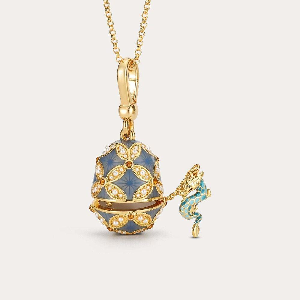 Opened Design Easter Egg Necklace Chinese Style Zodiac Pendant Necklace Jewelry Gift