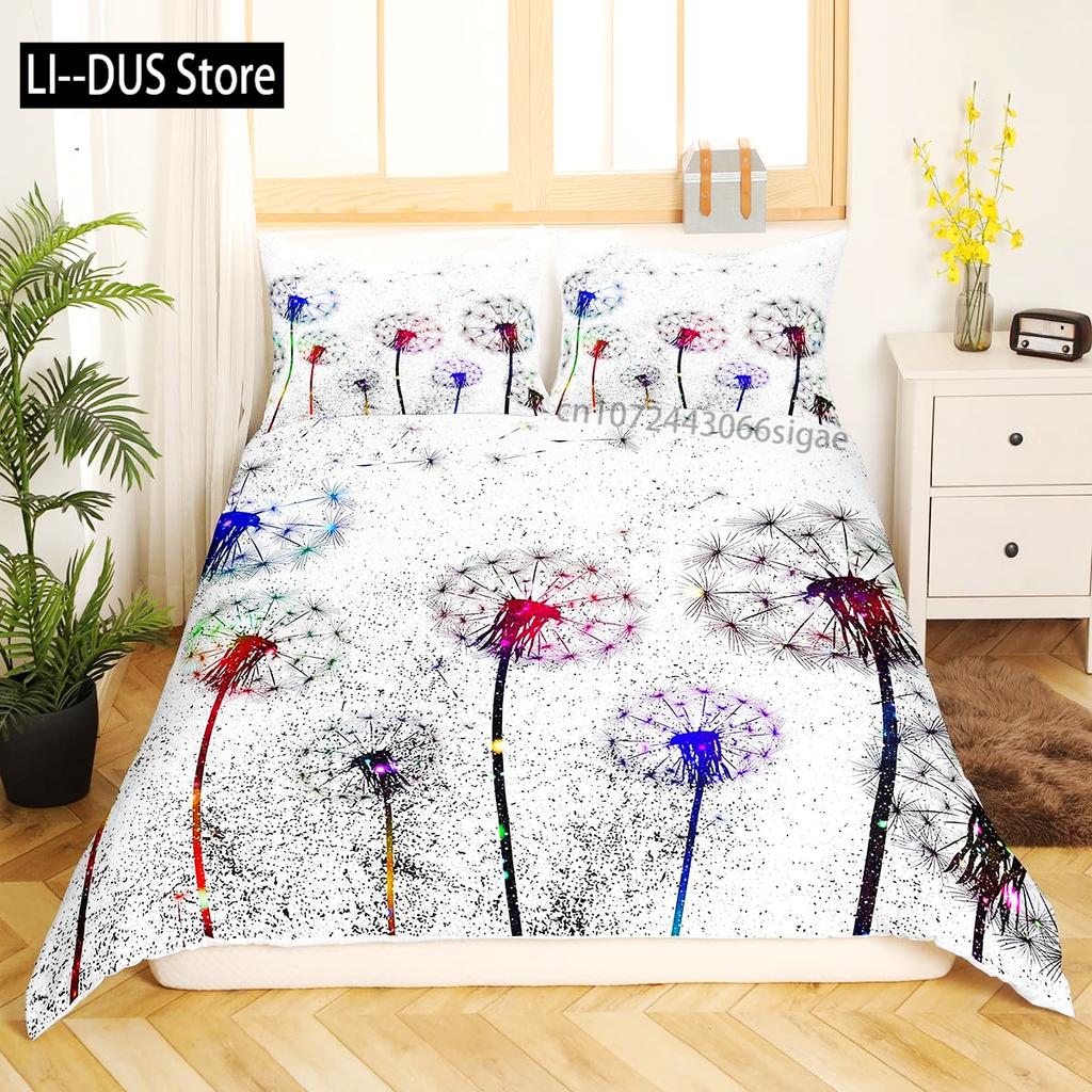 Colorful Dandelion Duvet Cover Full Size, Bedding Set 3pcs for Kids Girls Woman Adult Room Decor, Comforter Cover 2 Pillowcases