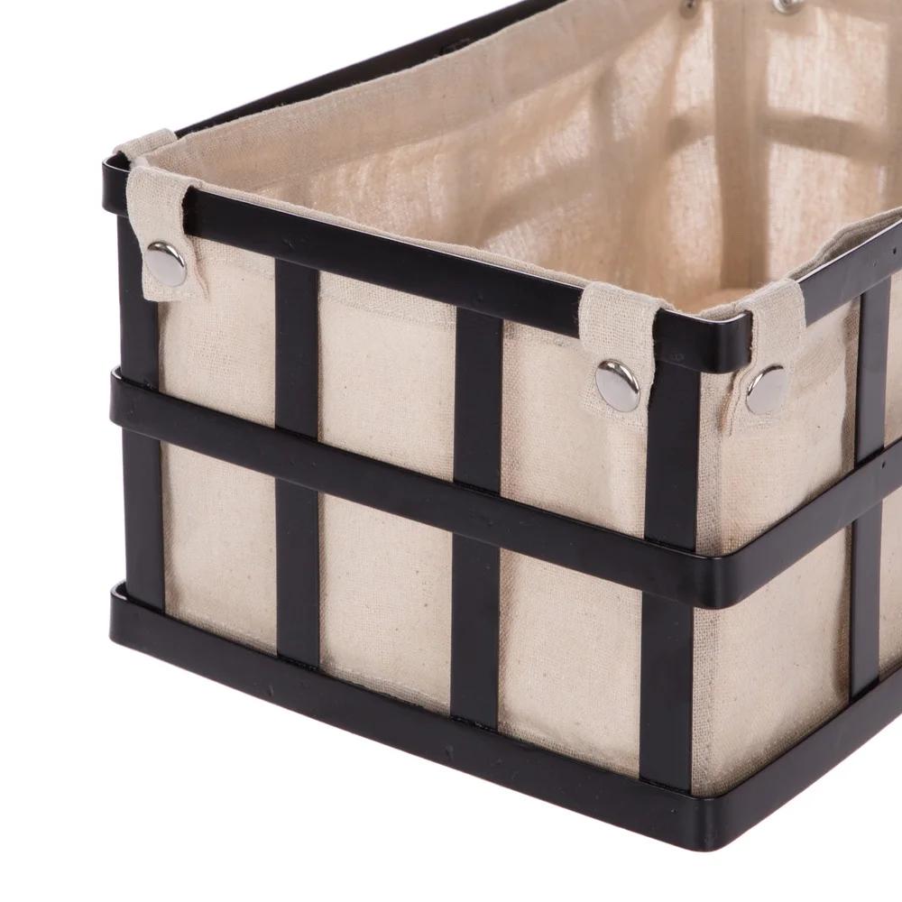 Black Metal Storage Basket with Removable Liner Rectangle Design Small Item Organization Shelf Home Decor Farmhouse Style