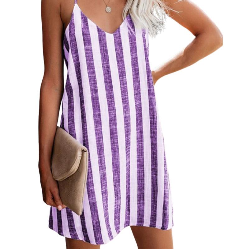 Summer Sleveless Striped Strap Short Dress Women Casual Loose Off Shoulder Sexy Beach Sundress Mini Vestidos Plus Size