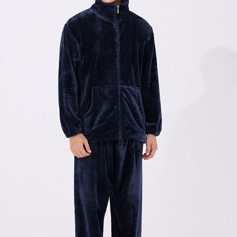 Women Sleepwear Winter Home Wear Thicken Pajamas Set Warm Coral Fleece High Collar