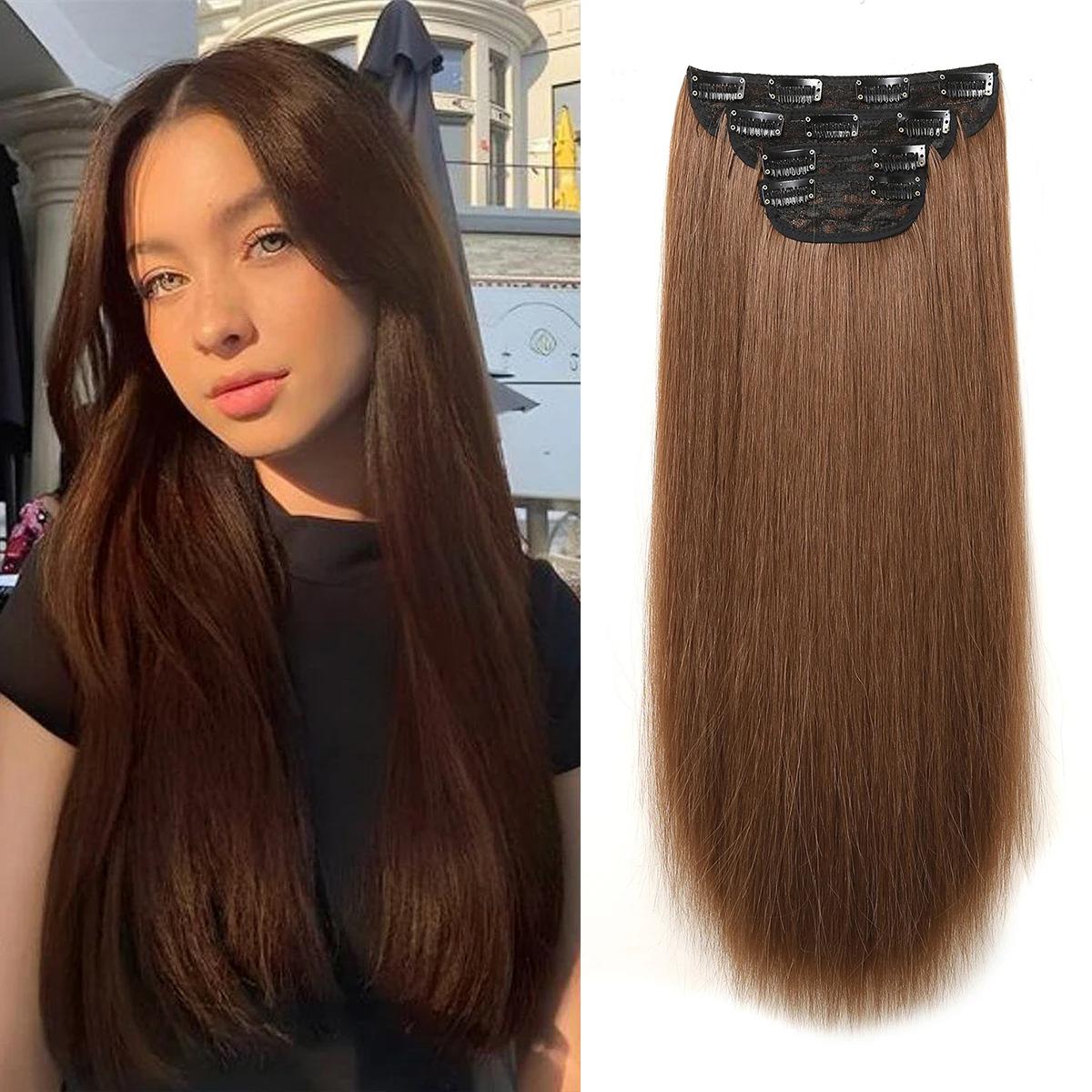 

Блондинка-единорог, 22 дюйма, синтетические прямые наращивание волос, невидимый двойной уток для женщин, бесшовные наращивание волос на всю голову, на клипсе